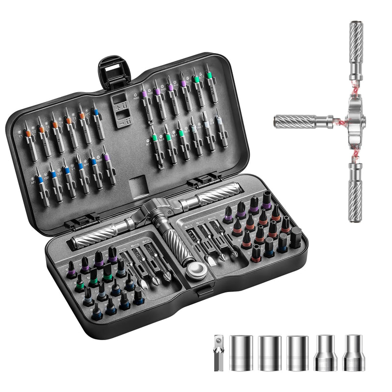 VMAN Ratchet Screwdriver Set, 72 in 1 magnetic Screwdriver sets, S2 Steel Bits, DIY Combination Flexible Shaft, Suitable for Furniture Assembly, Precision Electrical Appliance Repair, Bicycle Tools