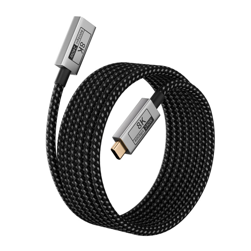 Long USB C Extension Cable 10FT Compatible with Thunderbolt 5,40Gbps Data & 240W Charging, 8K@120Hz Video for Display, Type C Male to Female Extender for Thunderbolt 4/3 /SSD/USB Hub/Dock