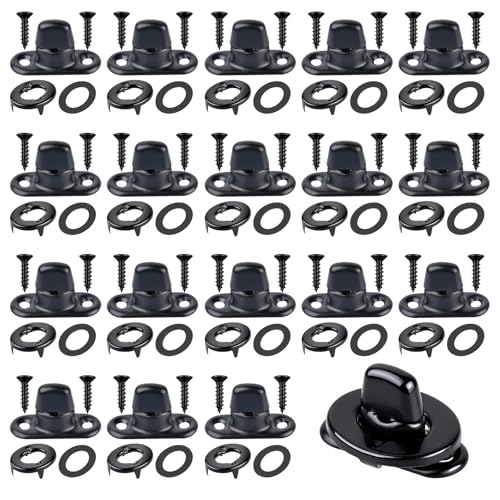 Supkiir 40 Sets Marine Grade Twist Lock Fasteners, Rust-Proof Coated Turn Button with Eyelet and Stud Mounting Screws, Alloy Tarp Grommet Fasteners for Marine Boats, RVs and Canvas Sailboats