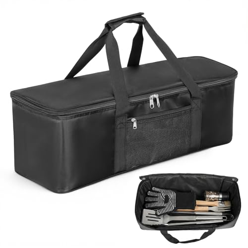 Grill Tool Storage Bag, 23.6" x9.8 x7.9 Large Capacity Grill Accessory Storage, Heavy-Duty Grills Utensil Storages with Pockets, Outdoor BBQ Utensil Holder, Grilling Tools Storages for Camping Picnic