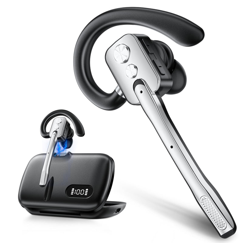 Bluetooth Headset, Wireless Headset with Dual-Mics & Noise Cancelling, Bluetooth Earpiece with Mute, V5.3 Hands-Free Headset with QCC Chip for Phone PC iOS Android