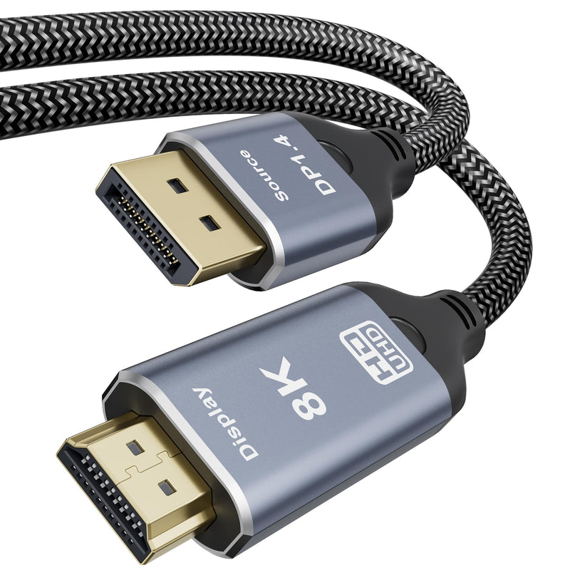 8K DisplayPort to HDMI 2.1 Cable 10FT 8K@60Hz 4K@120Hz Uni-Directional DP (Source) to HDMI (Display) Braided Cord DP to HDMI Compatible with PC, Dell, AMD, Lenovo, Monitor, HP 10 Feet