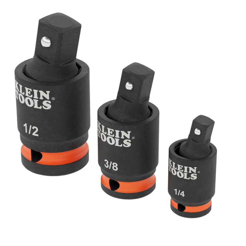  [AUSTRALIA] - Klein Tools 65843SW Impact Wrench Swivel Socket Adapter Set, 3-Piece, 15-Degree Pivot, 1/4-Inch, 3/8-Inch,1/2-Inch Square Drive, Fixed-Position and Swivel, Impact Wrench to Socket Extensions