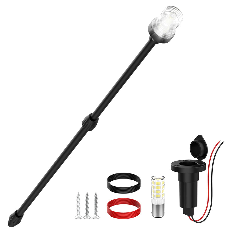 Stern Light Boat Anchor Light, 26"–48" Telescoping Pole Boat Lights with Base, Marine Navigation Lights for Boats LED, for Pontoon, Fishing, Bass & Jon Boats, 12–24V (Black) Black