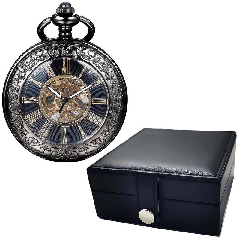 Mechanical Pocket Watch, for Men Women Special Magnifier Half Hunter + Box for Pocket Watches Portable Single Pocket Watch Case