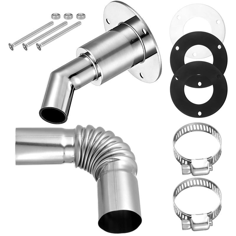 Blulu Thru Hull Skin Diesel Heater Pipe 24mm Tube Pipe Socket Hardware 316 Stainless Steel Tube Elbow Connector with 2 Clamps for Boats Car Truck Diesel Heaters Curved Head