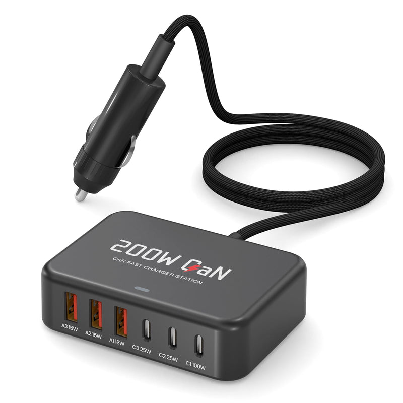 ROAYEWEY 200W USB C Car Charger，Max PD 100W USB C Car Charger for MacBook/Air,Dell Latitude/Lenovo Thinkpad, PD3.0/PPS Cigarette Lighter Adapter for iPhone 17/16/15 Series, Samsung S25/S24/S23 Series