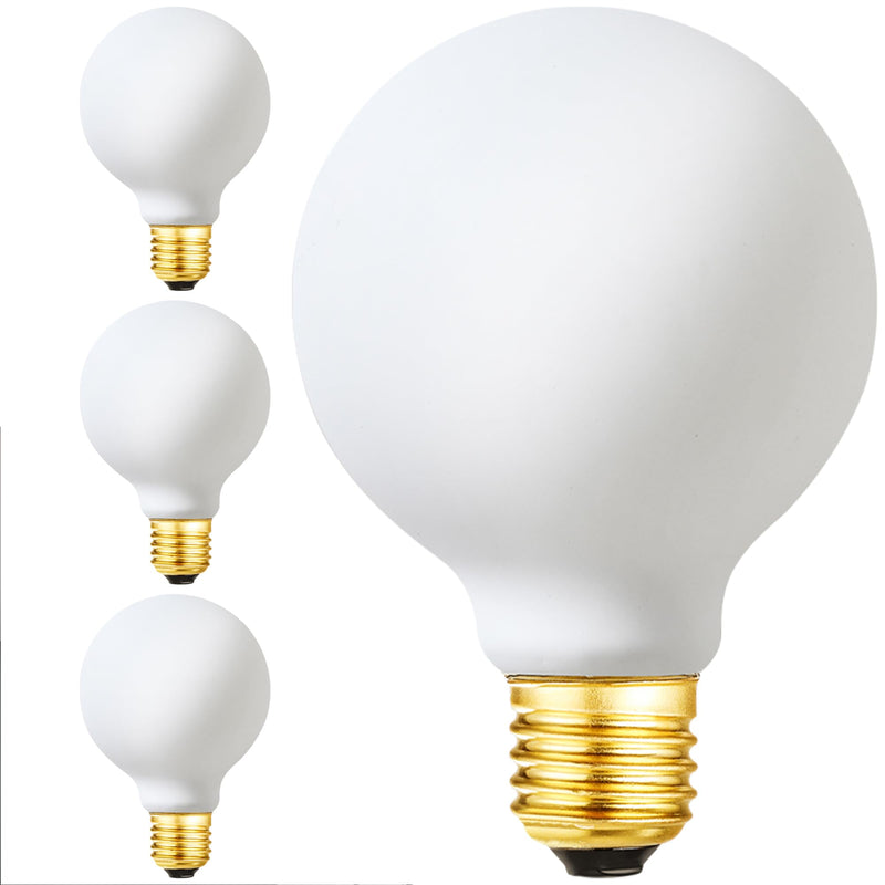 LEOOLS G25 LED Light Bulb E26 Base Matt Opal Porcelain Warm White 2700K Dimmable Edison 8W Led Globe Bulb,850LM,75 Watt Equivalent,Outside Frosted Glass,G80 Vintage LED Edison Globe Light Bulb,4 Pack. 1 8w=75w 2700k Warm White