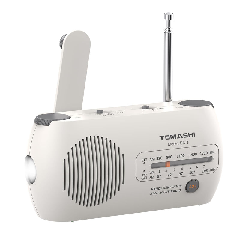 TOMASHI Portable NOAA Weather Radio, Hand Crank Emergency AM FM Radio | USB-C rechargeable, flashlight and SOS alarm. Compact hand crank radio with battery power for home, camping & power outages.