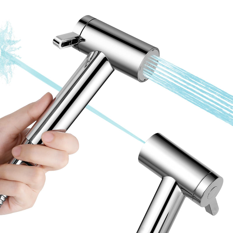 Handheld Bidet Sprayer for Toilet, Adjustable Water Pressure Control Rotary Switch with Bidet Hose, Exclusive Single Nozzle High Pressure Mode for Cleaning Stubborn Stains, Chrome