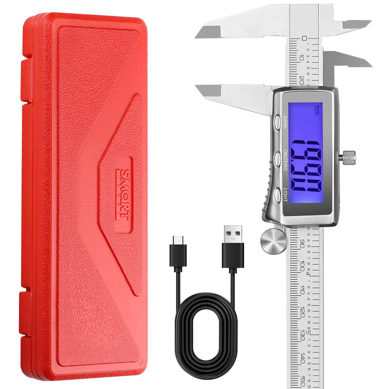 6'' Rechargeable Digital Caliper, All Metal & Long Lasting Design | Digital Vernier Caliper Measuring Tool with 0.001'' Accuracy, LCD Backlight Screen, Fast Type-C Charging & Auto-Off Design