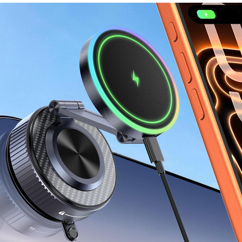 15W Magsafe Car Mount Charger, Faster Charging Wireless Car Charger | [105+LBS Suction & 3800gf Magnetic] Car Phone Holder, 360° Adjustable, Phone Holders for Your Car for iPhone & Android Blue