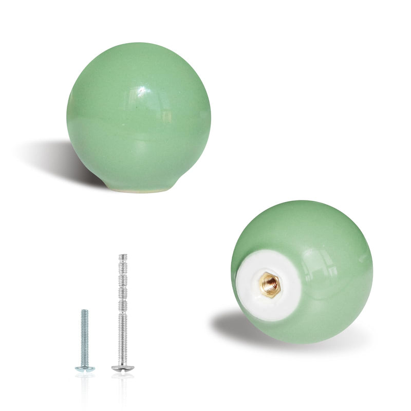 20 Pack Green Dresser Knobs 1.3" Ceramic Cabinet Knobs Cute Colorful Single Hole Pulls for Drawer 33mm Round Cupboard Handles for Children's Room Kitchen Wardrobe Cabinet Bathroom 20