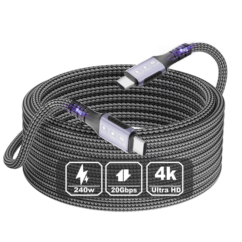 20Gbps USB4 for Thunderbolt 5 Cable 20FT/6M, 4K@60Hz Video for USB C Thunderbolt 4 Cable, Nylon Braided PD240W Charging Compatible for Thunderbolt 5/4/3, MacBook, iPhone 17, Mac
