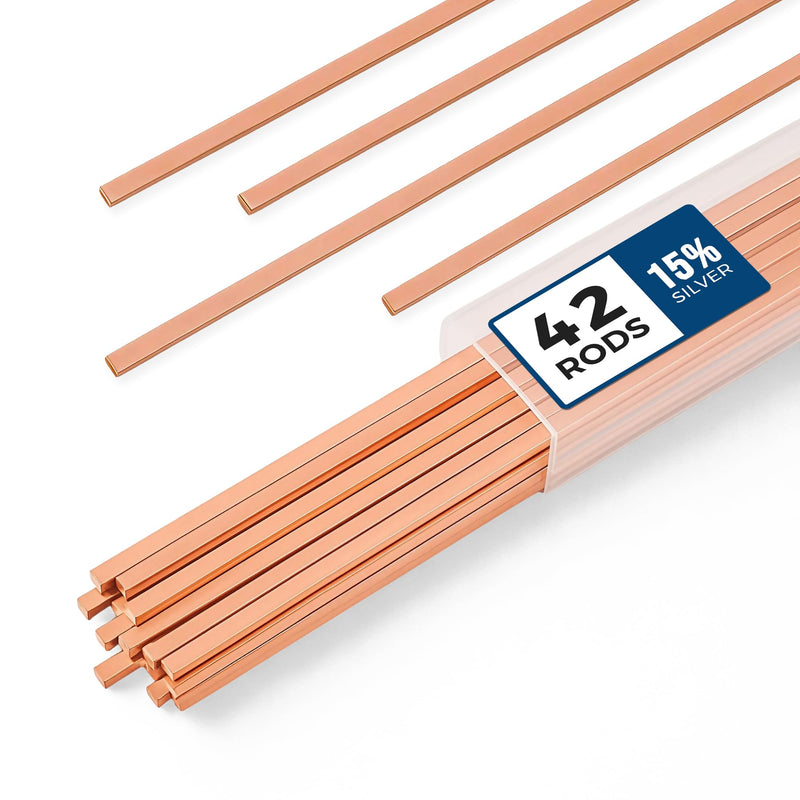 42 pcs Brazing Rods AWS BCuP-5 15% Silver Solder Phos Copper Brazing Alloy Flat Welding Rods 0.050"x1/8"x10" for HVAC, Refrigeration, and Industrial Applications 42