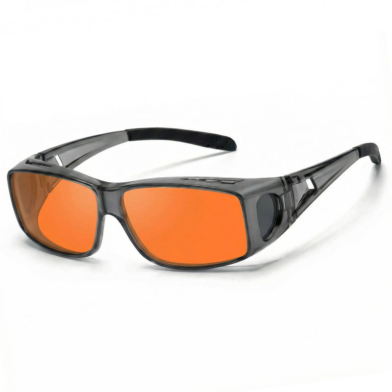 OptiCraft High Tech Blue Light Blocking Glasses Wear Over Prescription | Computer Gaming Glasses, Reduce Eye Strain, Better Sleep, Lightweight Amber-Tint Lenses, UV Protection & Block 380-500nm Rays A02 Grey / Orange