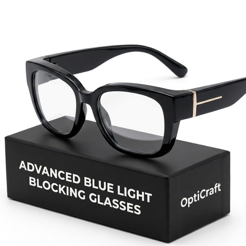 OptiCraft Fit Over Blue Light Blocking Glasses, Relieve Eye Fatigue | Reduce Headaches, Lightweight Oversized Wraparound Design, Ideal for Office Work Digital Use Movie Nights Study Reading A02 Black/Clear Clear