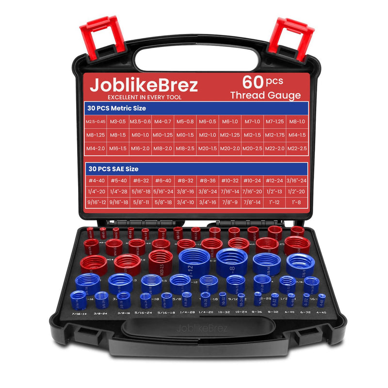 Thread Checker, 60pcs Nut and Bolt Thread Checker, 30 Inch & 30 Metric Box Set Thread Gauge, Thread Checker Standard and Metric Suitable for Size Checker of Bolts or Nuts in Narrow Areas 60PCS Thread Checker Red