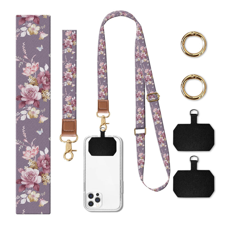 Phone Lanyard Crossbody Wrist Strap, Cute Cell Phone Lanyards for around the Neck Wristlet Wrist Strap Beautiful Flowers