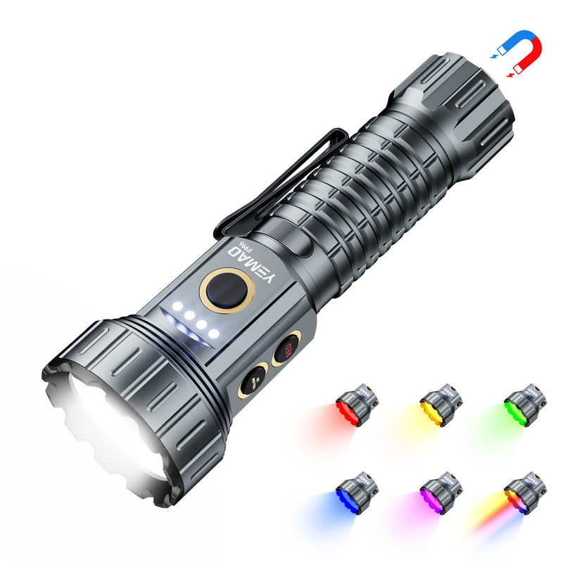 2000 Lumen EDC Flashlight Small Rechargeable Flashlight with Memory,Multi-Color Light (Warm Yellow/Red/Green/Blue/UV) with 5 Buttons,Built-in 4200mAh Battery Ideal for Home,Outdoor,Emergency Use Pocket