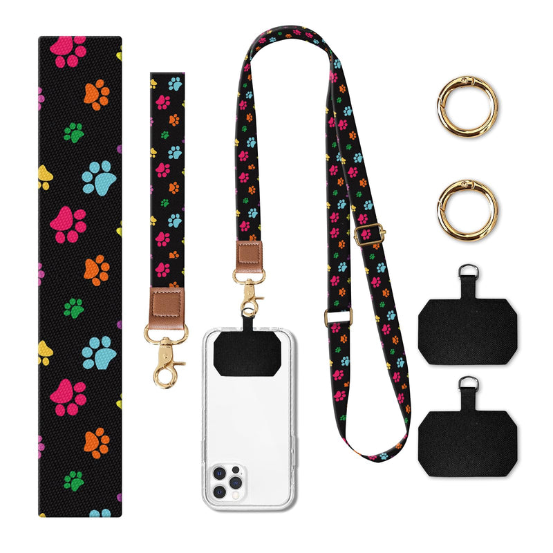 Phone Lanyard Crossbody Wrist Strap, Cute Cell Phone Lanyards for around the Neck Wristlet Wrist Strap Colorful Dog Paws