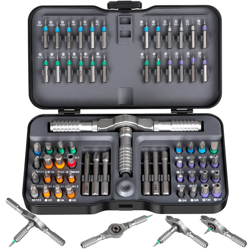 66 in 1 Magnetic Screwdriver, Ratchet Screwdriver Set, S2 Steel Bits with Ratchet T Handle Multi-Bit Tool Set for Furniture Assembly, Appliance Repair 66 in 1