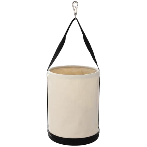 Utility Canvas Tool Bucket with Shoulder Strap, Hard Base All Purpose Canvas Bucket Bag, Heavy Duty Tool Organizer Bag with Metal Hook, Holds up to 150 Lbs
