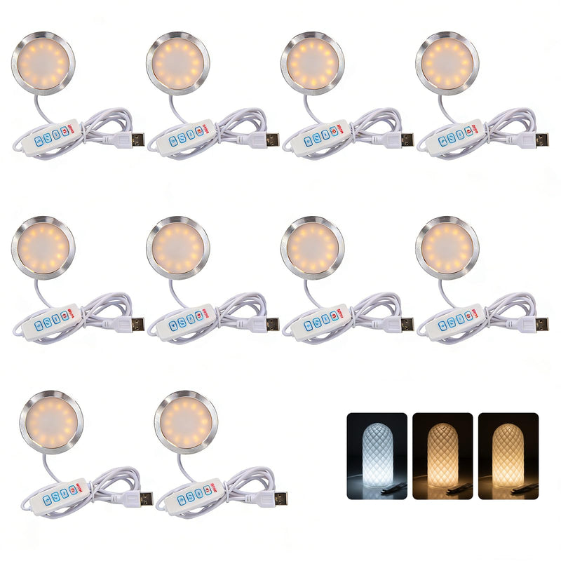 10PCS LED Lamp Kit 001 Three Colors for Bambu Lab H2D/X1/P1P/A1 mini Makerworld for anycubic Makeronline 3D Printer Light DIY Hardware Model Spare Parts 5V USB Powered, 3000K Warm Light (10) 10