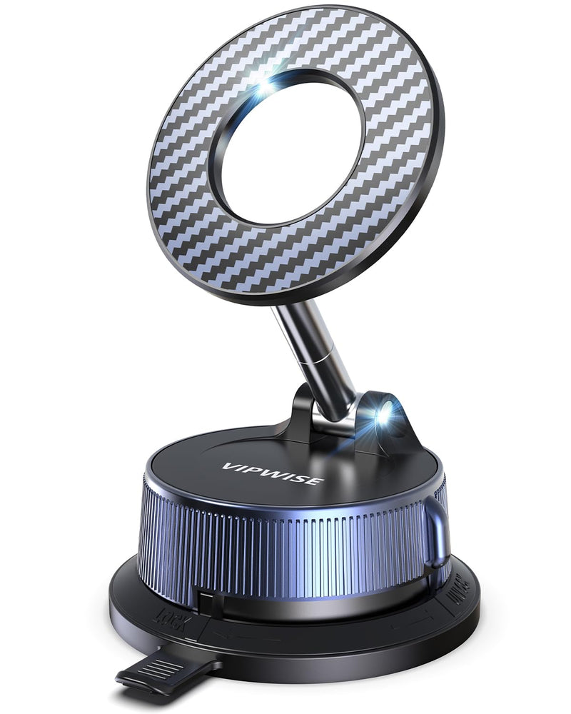 VIPWISE Magnetic Phone Holders for Your Car [89+LBS Suction & 3200gf Magnetic] 360° Adjustable Magsafe Car Phone Mount, Vacuum Suction Cup Car Mount for iPhone 17 Pro Max 16 15 14 13 12 Air Plus Black-blue