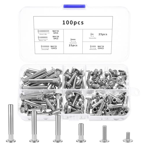 100 Pcs Cabinet Screws, M4 Furniture Connector Bolts, Binding Barrels and Screws, Furniture Connectors Hardware and Sleeves for Wood Cupboard Bed Frames Cabinet Connectors 100