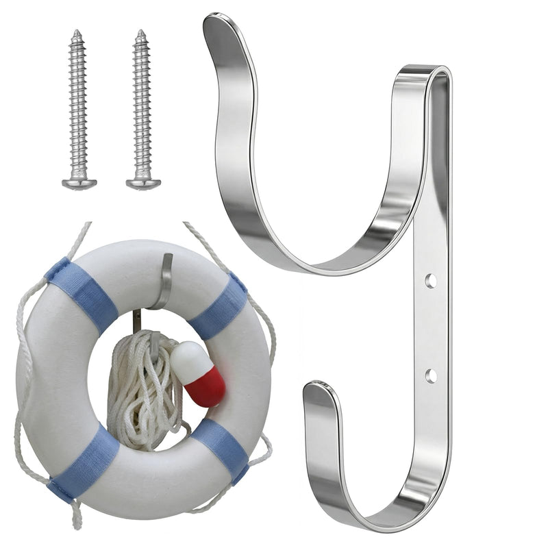 Sotiff 2 in 1 Aluminum Life Buoy Holder Mount for Lifesaving Ring Buoys and Throw Ropes Life Preserver Ring Bracket Holder Marine Boat Dock Hook for Pool Safety Storage Accessory