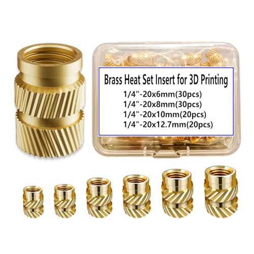100pcs Brass Threaded Inserts, 1/4"-20 Heat Set Insert Kit for 3D Printing 1/4"-20 Kit-100pcs