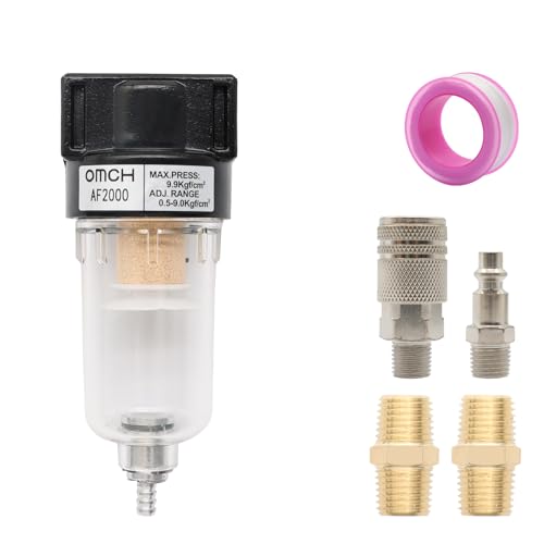AF2000 Pneumatic 1/4 Inch NPT Air Oil Water Filter Air Tool Compressor Filter Air Filter Kit,Brass Element,Manual Drain,US Fitting AF2000 Filter+US+Brass