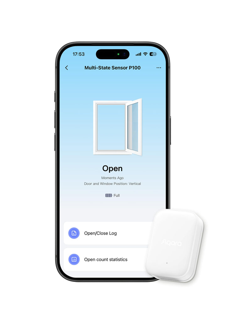 Aqara Multi-State Sensor P100, Thread/Zigbee Door and Window & Vibration Sensor, Open/Close or Object Monitoring, 10-Level Sensitivity, Supports Apple Home, Home Assistant, Alexa, White