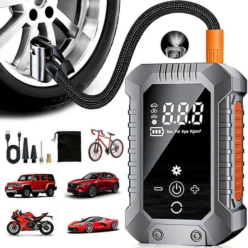 Cordless Tire Inflator Portable Air Compressor - 3600mAh Rechargeable Car Tire Pump with Digital Pressure Gauge, LED Light, Auto Shut Off, Dual Power Source for Car, Motorcycle, Bicycle, Balls Silver