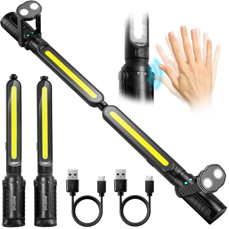 SYLSTAR Mechanic Work Light Bar with Upgraded Sensor Control - 2400LM LED, 4400mAh Rechargeable Underhood Work Light with Hooks & Magnetic Base for Car Repairing, Garage Workshop, Emergency(Black) Black