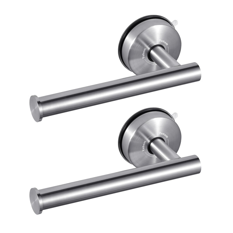 YOHOM Suction Cup Toilet Paper Holder No Drill Wall Mount Stainless Steel Tissue Roll Holder Strong Waterproof Bathroom Toilet Paper Holders,Brushed Finish, 2 PCS Silver