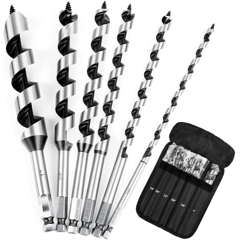 6Pcs 9-Inch Long Auger Drill Bit Set for Wood,1/4",3/8",1/2",5/8",3/4",1" Inch Hex Shank Ship Auger Drill Bit Set for Soft and Hard Wood, Plastic, Drywall and Composite Materials 6Pcs -1/4" to 1" 9 Inch Long
