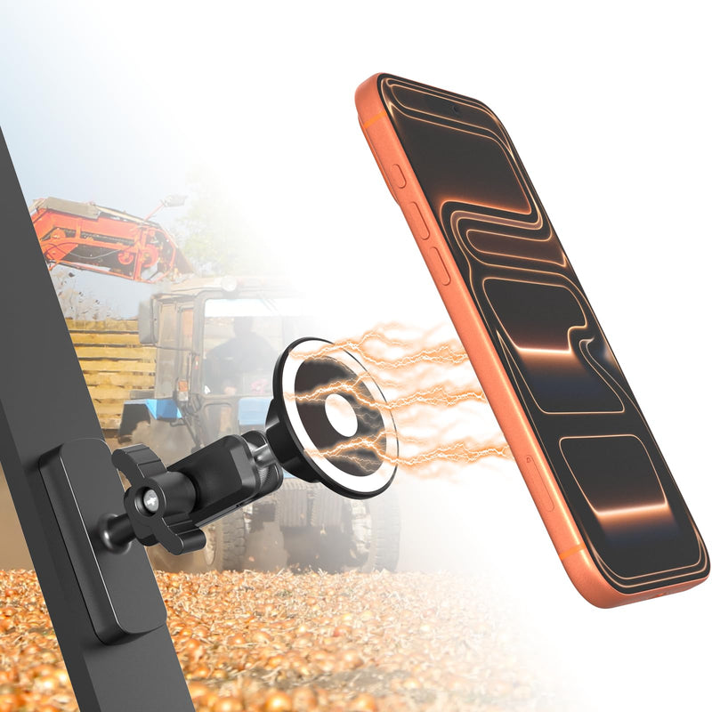 Charchendo Industrial Magnetic Tractor/Forklift Phone Mount | Rock-Solid All Metal Build, 3.14" Arm With Ball Head, Includes Adhesive Plate. Mounts On Skid Steer Cabs, Fits All Phones