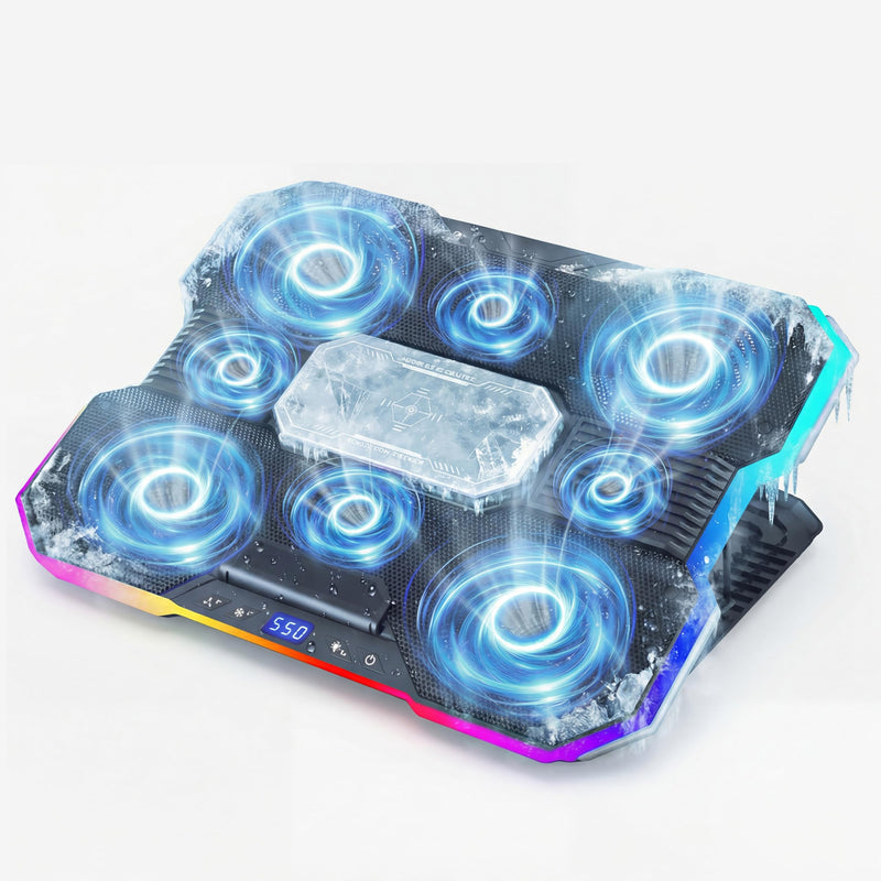 Laptop Cooling Pad with 8-Fan &Thermoelectric Cooler for 15.6-21In Laptops | 5-Speed Independent Control, 10 RGB Lights, 7-Height Adjustable Metal Panel Laptop Cooler black