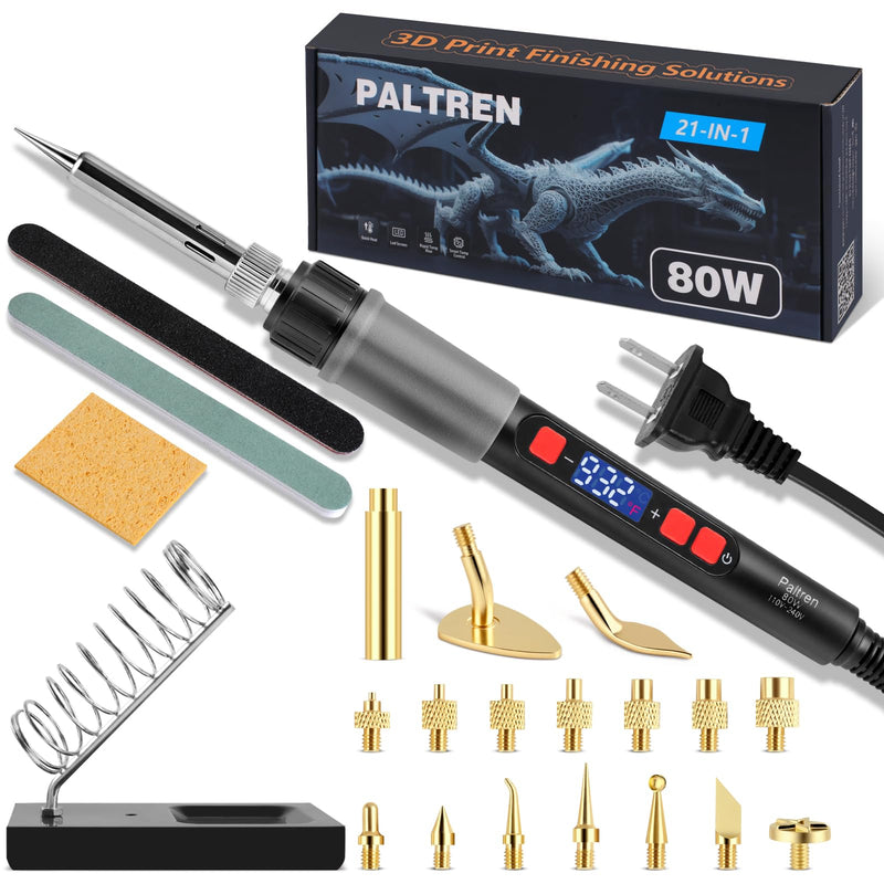 21-in-1 3D Printer Smoothing Tool Kit, 80W LED Digital Adjustable Temperature Soldering Welding Iron Kit with Insert Brass Heatset Nuts & Soldering Tips, Fast Heating 3D Printing Modify Finishing Tool