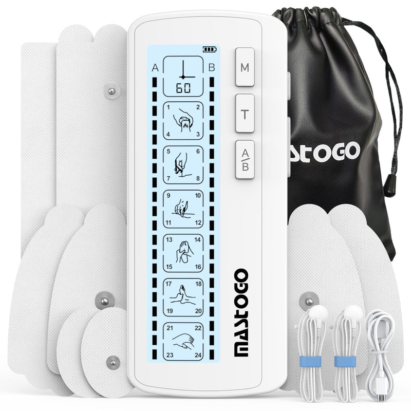TENS Unit Muscle Stimulator for Pain Relief Therapy, Dual Channel 24 Modes Tens EMS Machine with 8 Pads,Rechargeable Electric Pulse Massager for Back, Neck, Shoulder, Sciatica,Period Cramp White