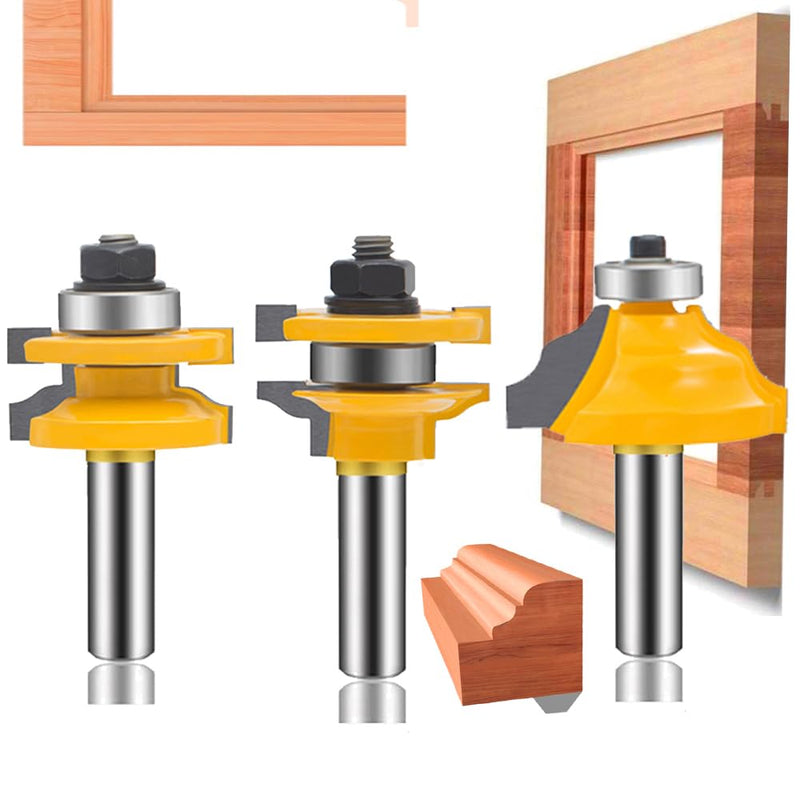 LEATBUY Woodwork Router Bits Set 1/2 Inch Shank Router Bit 3PC Half Round Wood Door Cabinet Shelf Edge Cutting Router Bits Sets Radius 1/8", Woodworking Milling Tool Router Set Cutter (KY4) KY4
