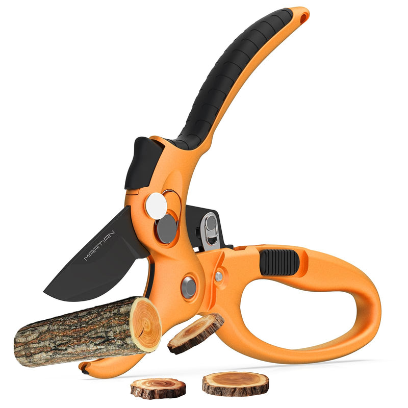 8" Handheld Pruning Shears, Heavy-Duty Stainless Steel Garden Clippers | hand pruners for gardening, anvil pruning shears, sharp kitchen scissors, garden clippers heavy duty Orange& Black 8"