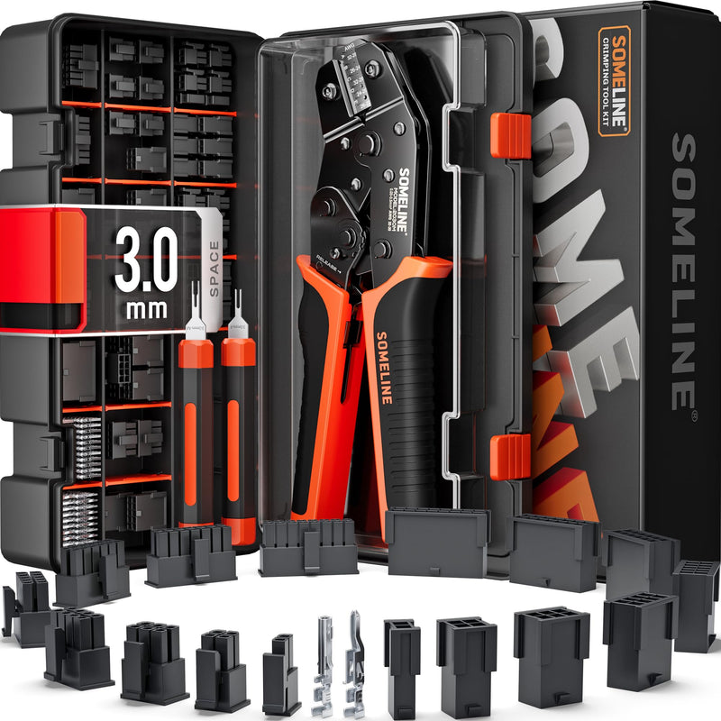 SOMELINE Micro-Fit 3.0 Connector Crimping Tool Kit, 2-16 Pin Dual Row Male & Female Housings, 28-18 AWG Terminal, 2 Pin Extractors & 32-20 AWG Crimper, Compatible with Molex, for PC, 3D Printers & DIY Micro-Fit 3.0mm: 2-16 Pin + 2 Tools