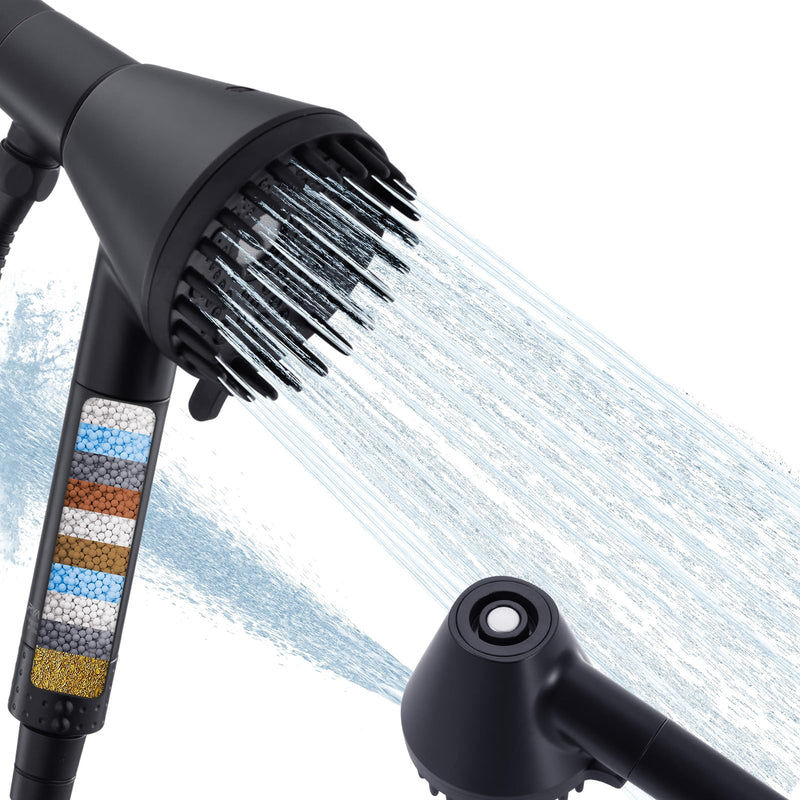 Ryamen 2026 Magnetic Filtered Shower Head with Handheld– High Pressure Showerhead with Power Wash Mode, Chlorine Removal, Massage Brush, Pressure Adjustable, One-Touch Pause (Matte Black)