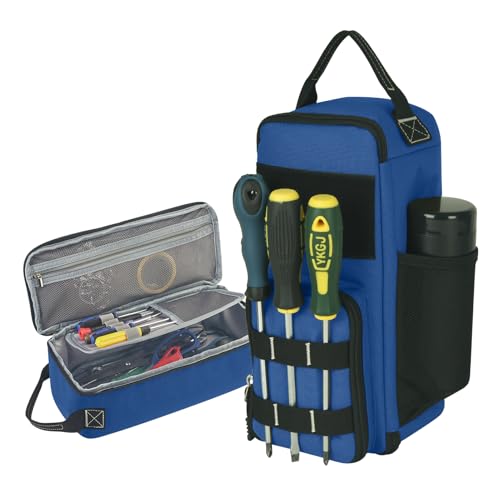 12.6" Heavy Duty Small Tool Bag Pouch for Men with Multiple Pockets,Blue Blue