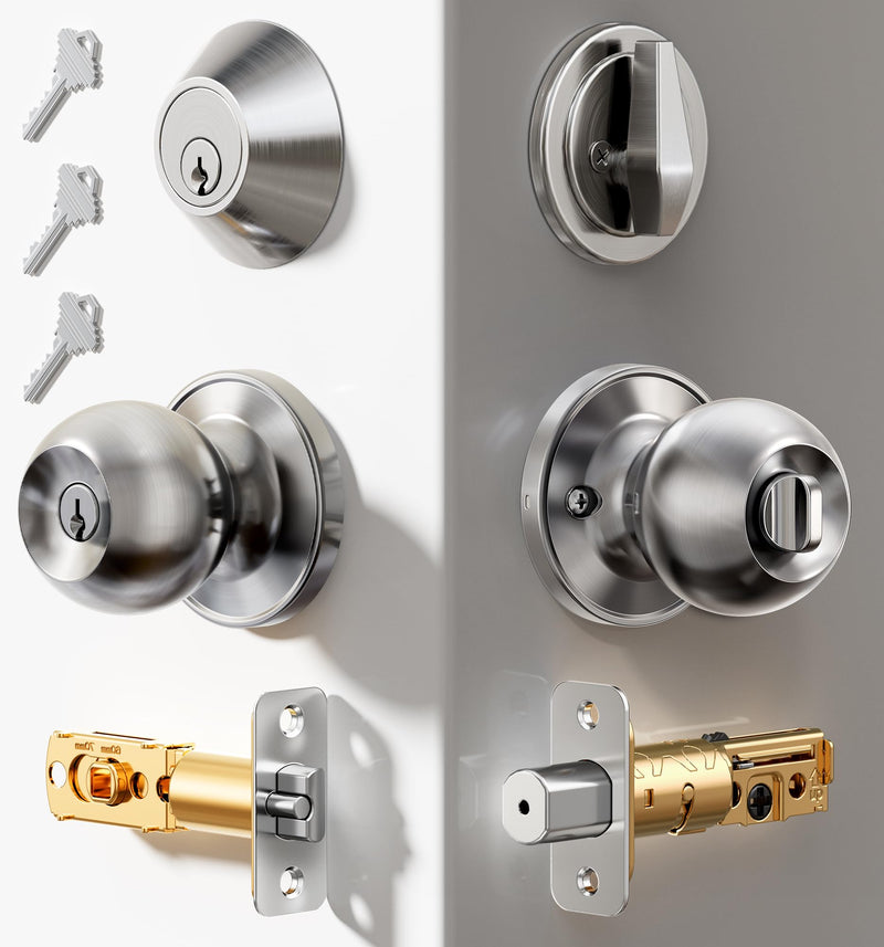 Veise Keyed Alike Exterior Door Knob and Single Cylinder Deadbolt Combo Set, Easy Installation Keyed Same Entry Door Lock for and Entrance Front Door, Heavy Duty, Brushed Nickel 1