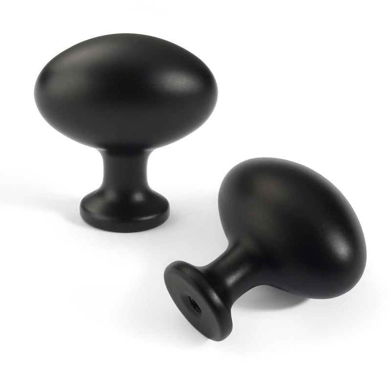 10 Pack Oval Cabinet Knobs, 1-1/3 Inch Zinc Alloy Drawer Knobs, Matte Black Cabinet Hardware for Kitchen Cabinets, Bathroom, Dresser and Vanity 10