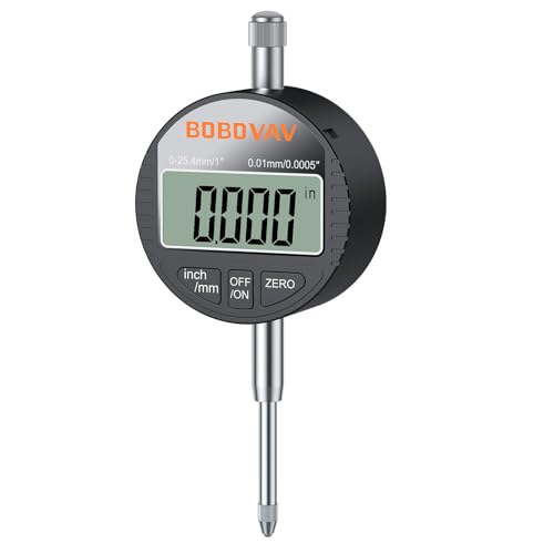Digital Dial Indicator 0-1 Inch/25.4 mm, 0.0005 inch/0.01mm High Resolution Digital Probe Indicator with Zero Setting Electronic and mm/Inch Switchable for Machining Inspection and Measurement